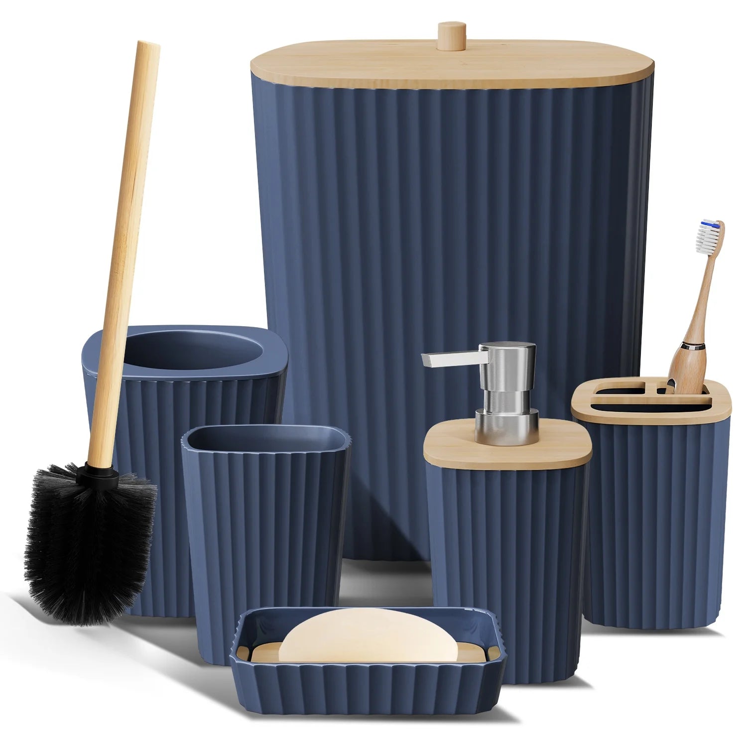 Transform Your Bathroom with the Virtu 6-Piece Black Bamboo Bathroom Accessories Set for a Chic Minimalist Look