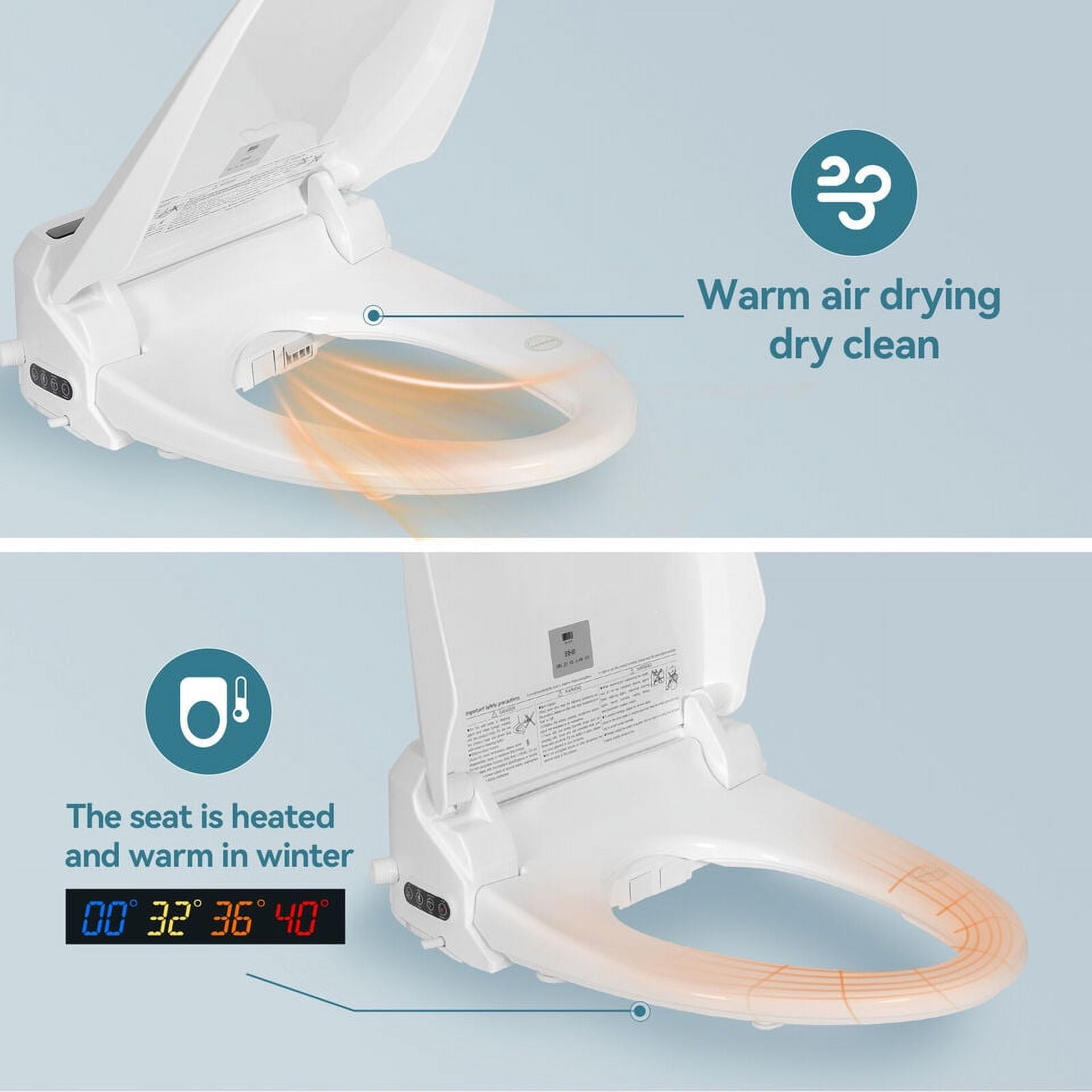 Premium Heated Electric Bidet Toilet Seat with LED Lighting - Luxurious Comfort in White