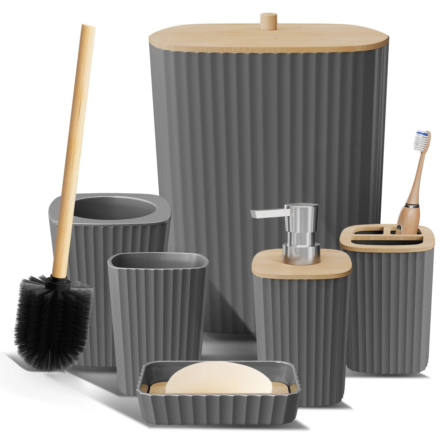 Transform Your Bathroom with the Virtu 6-Piece Black Bamboo Bathroom Accessories Set for a Chic Minimalist Look