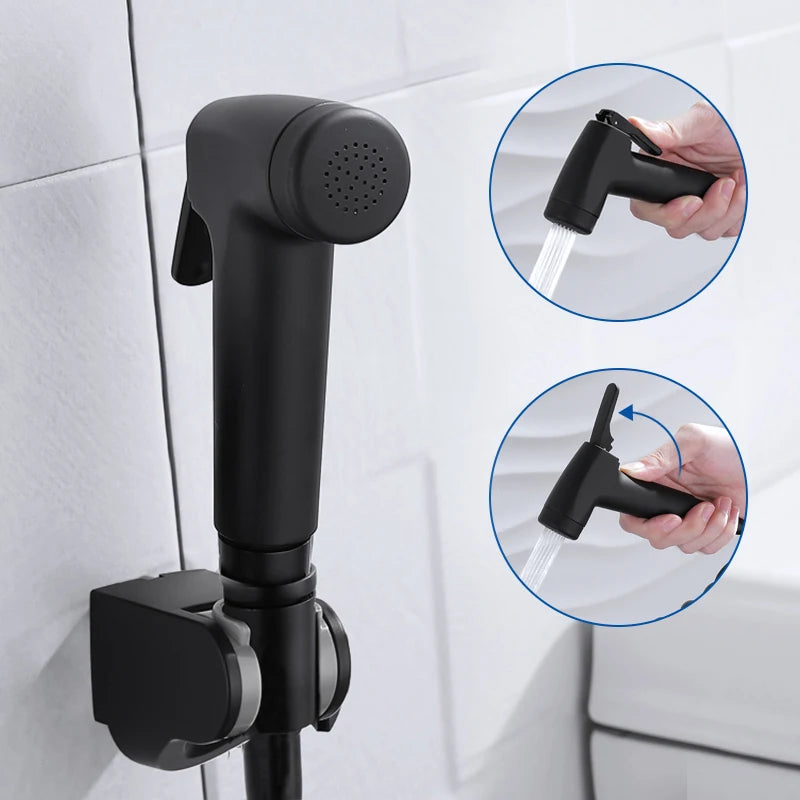 Elevate Your Hygiene Routine with the Stylish Black Handheld Bidet Sprayer Set - Complete with Hose and Holder