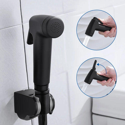 Elevate Your Hygiene Routine with the Stylish Black Handheld Bidet Sprayer Set - Complete with Hose and Holder
