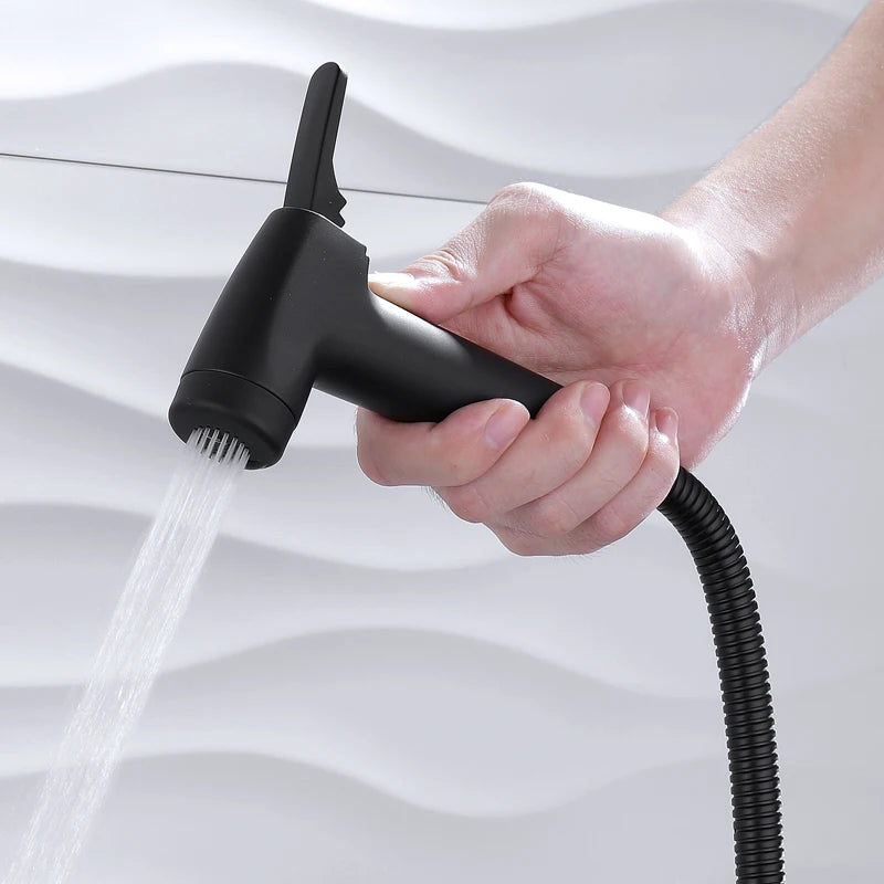 Elevate Your Hygiene Routine with the Stylish Black Handheld Bidet Sprayer Set - Complete with Hose and Holder