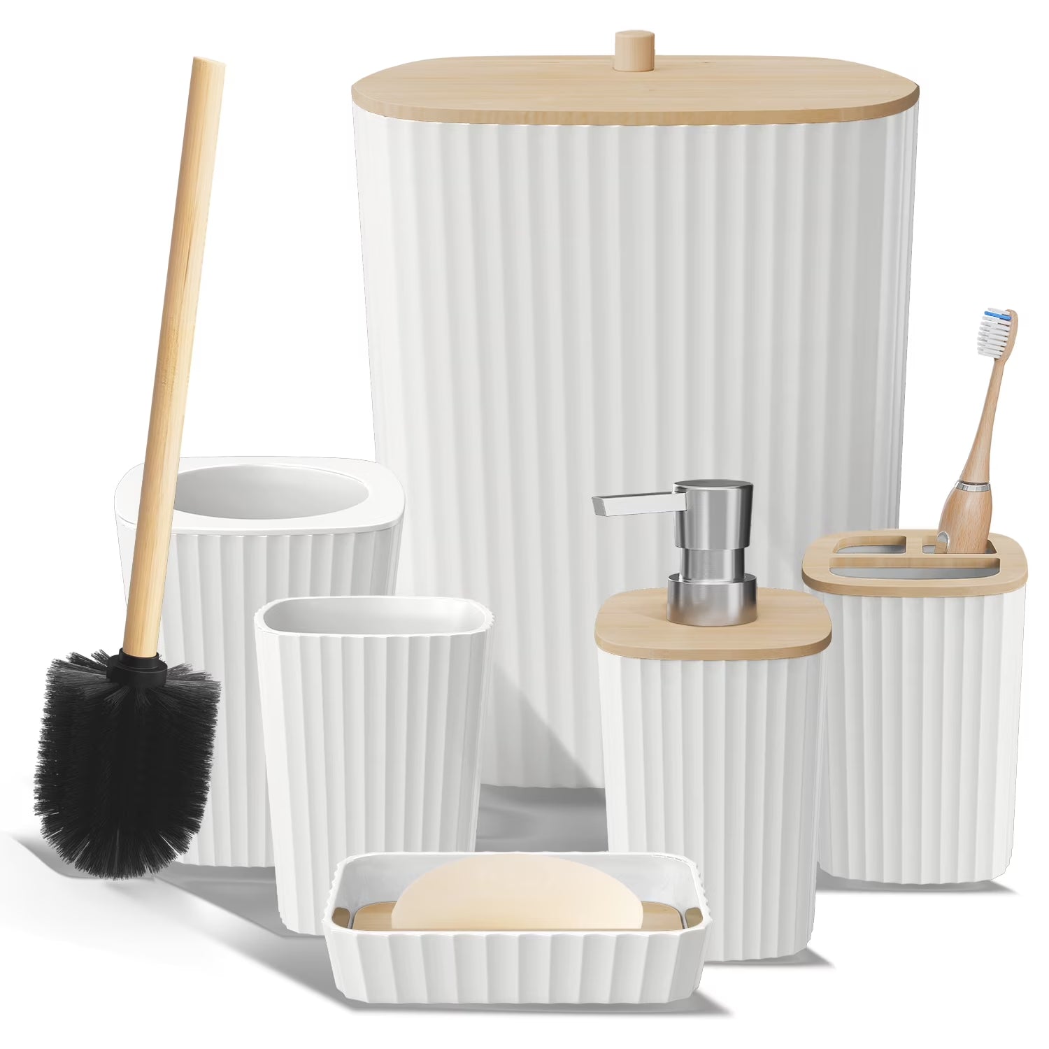 Transform Your Bathroom with the Virtu 6-Piece Black Bamboo Bathroom Accessories Set for a Chic Minimalist Look