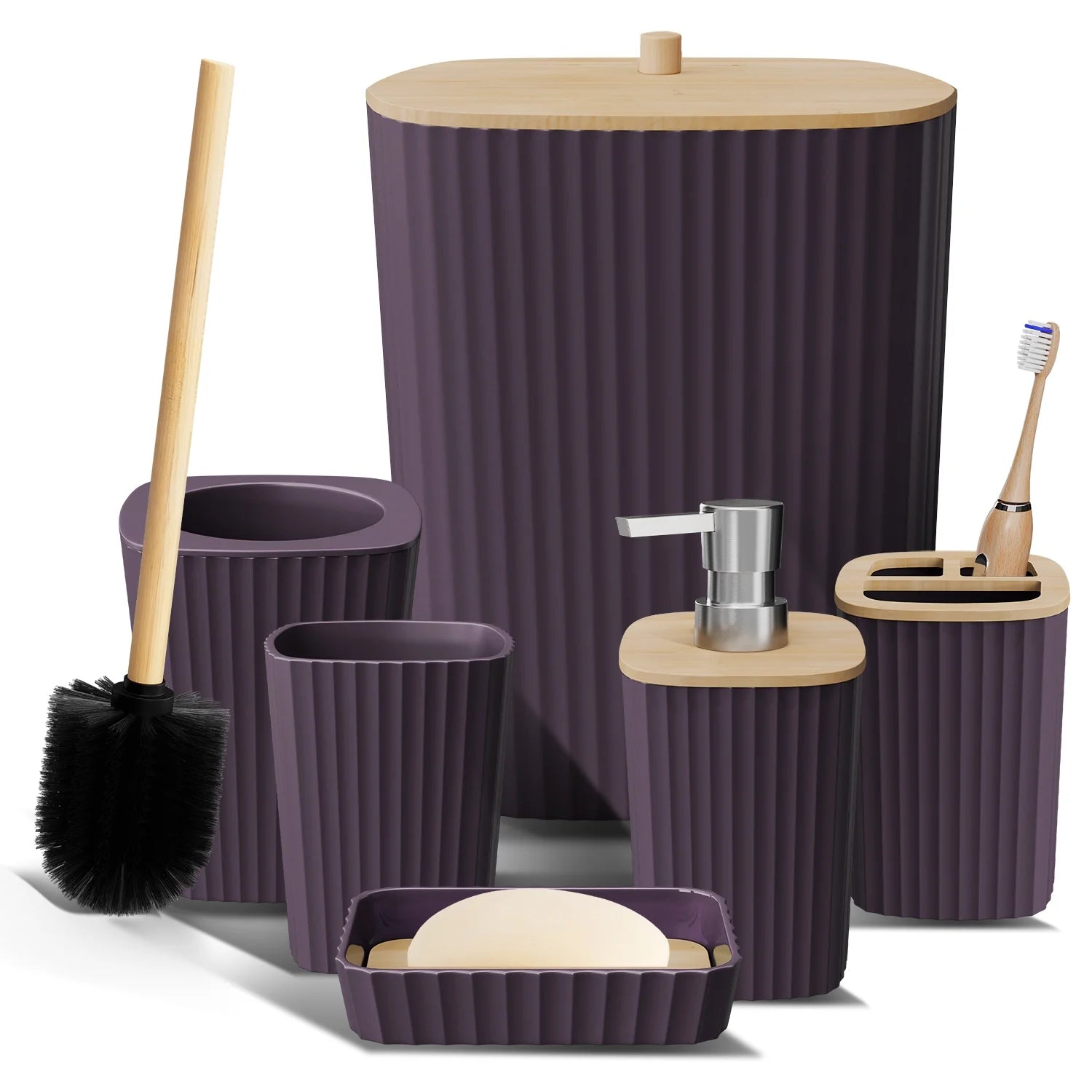 Transform Your Bathroom with the Virtu 6-Piece Black Bamboo Bathroom Accessories Set for a Chic Minimalist Look